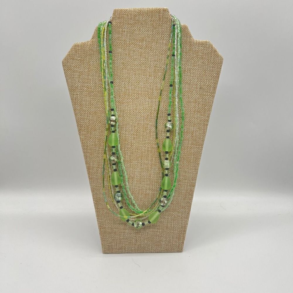 Handmade Multistrand Green Glass Bead Necklace